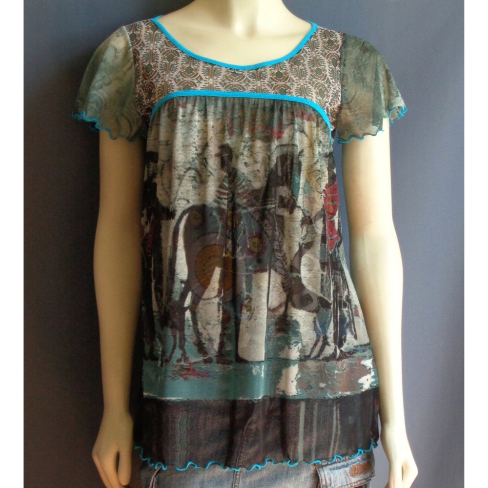 Anac by Kimi Mesh Roman Theme Layered Top M